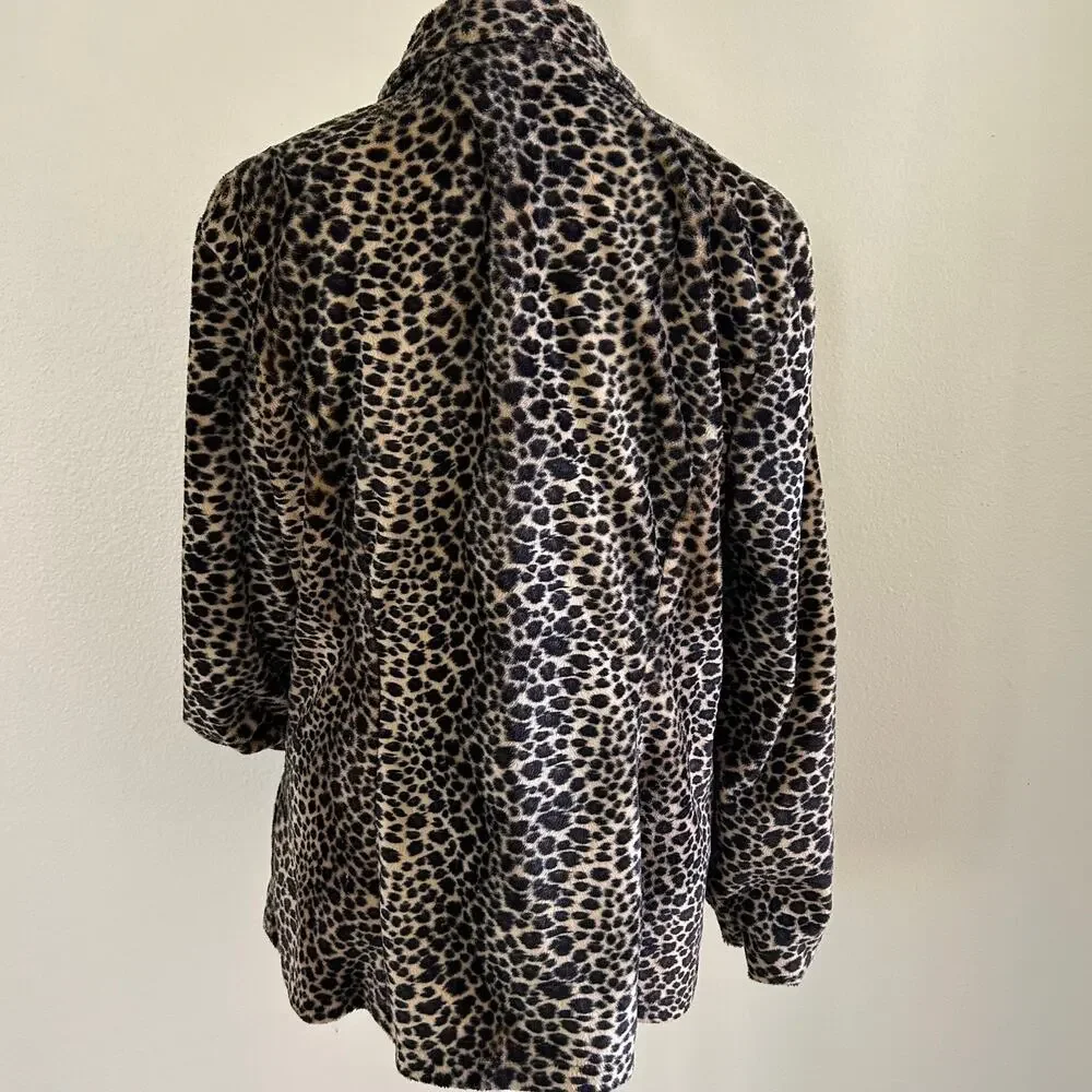 Womens Vintage Leopard Faux Fur Coat Cheetah Animal Print Y2K Mob Wife Glam
